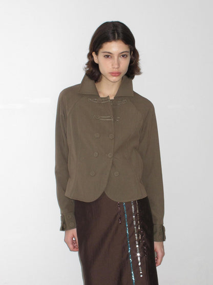 Mito de dar Olive Gray Napoleon Knot Double Breasted Cropped Viscose Women&