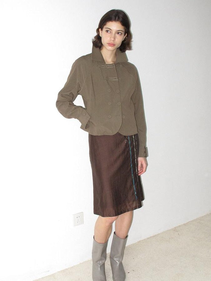 Mito de dar Olive Gray Napoleon Knot Double Breasted Cropped Viscose Women&