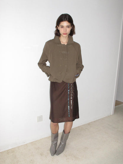Mito de dar Olive Gray Napoleon Knot Double Breasted Cropped Viscose Women&