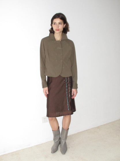Mito de dar Olive Gray Napoleon Knot Double Breasted Cropped Viscose Women&