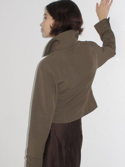 Mito de dar Olive Gray Napoleon Knot Double Breasted Cropped Viscose Women&