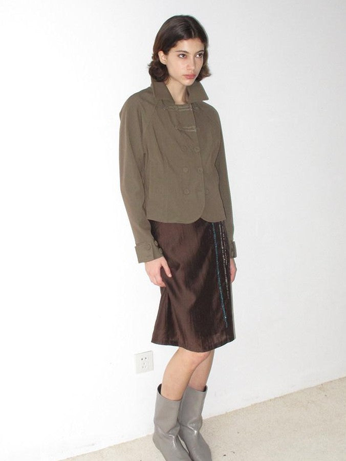 Mito de dar Olive Gray Napoleon Knot Double Breasted Cropped Viscose Women&