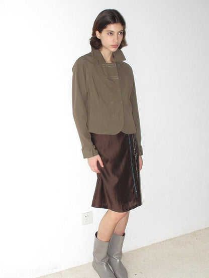Mito de dar Olive Gray Napoleon Knot Double Breasted Cropped Viscose Women&