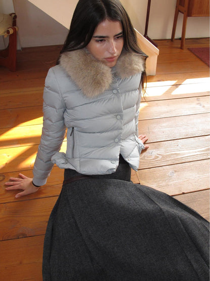 Mito de dar Quilted Waist Cinch Asymmetric Button Blue Women&