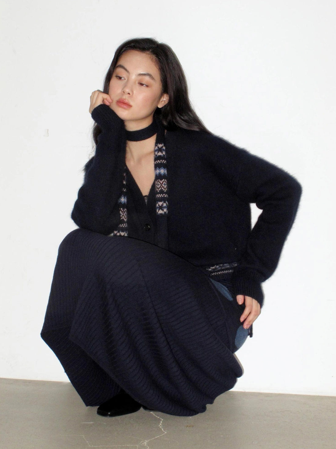 Mito de dar Rabbit Hair Fair Isle Cardigan With Waist Tie
