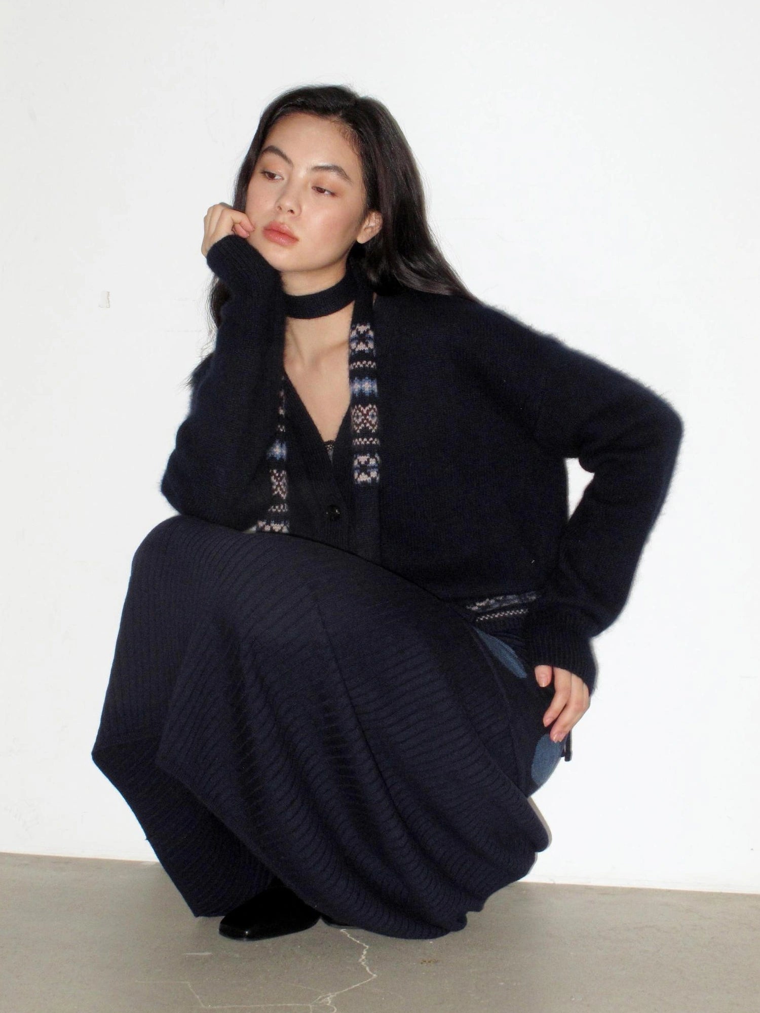 Mito de dar Rabbit Hair Fair Isle Cardigan With Waist Tie
