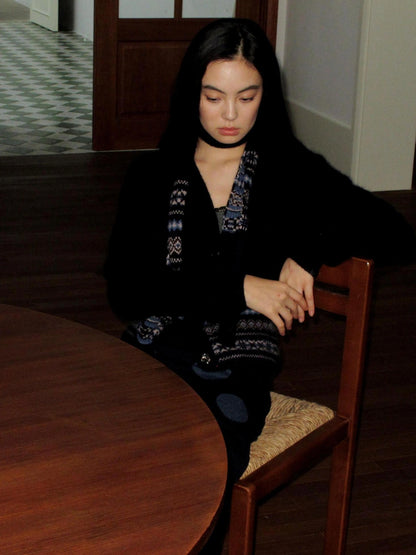 Mito de dar Rabbit Hair Fair Isle Cardigan With Waist Tie