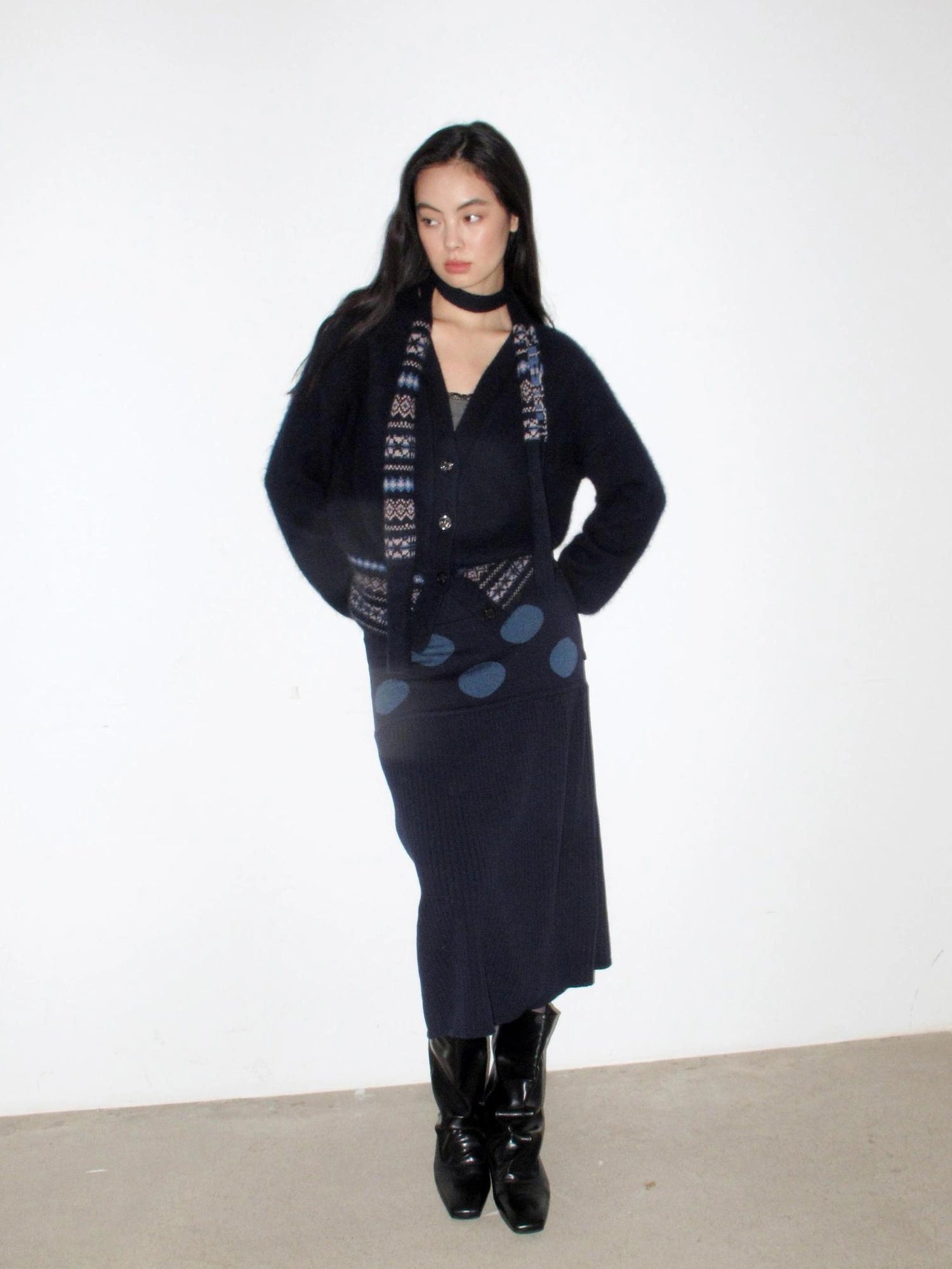 Mito de dar Rabbit Hair Fair Isle Cardigan With Waist Tie