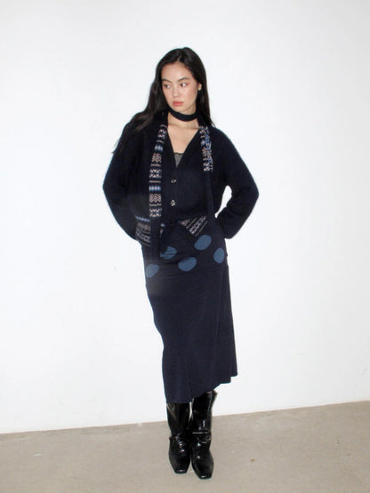Mito de dar Rabbit Hair Fair Isle Cardigan With Waist Tie