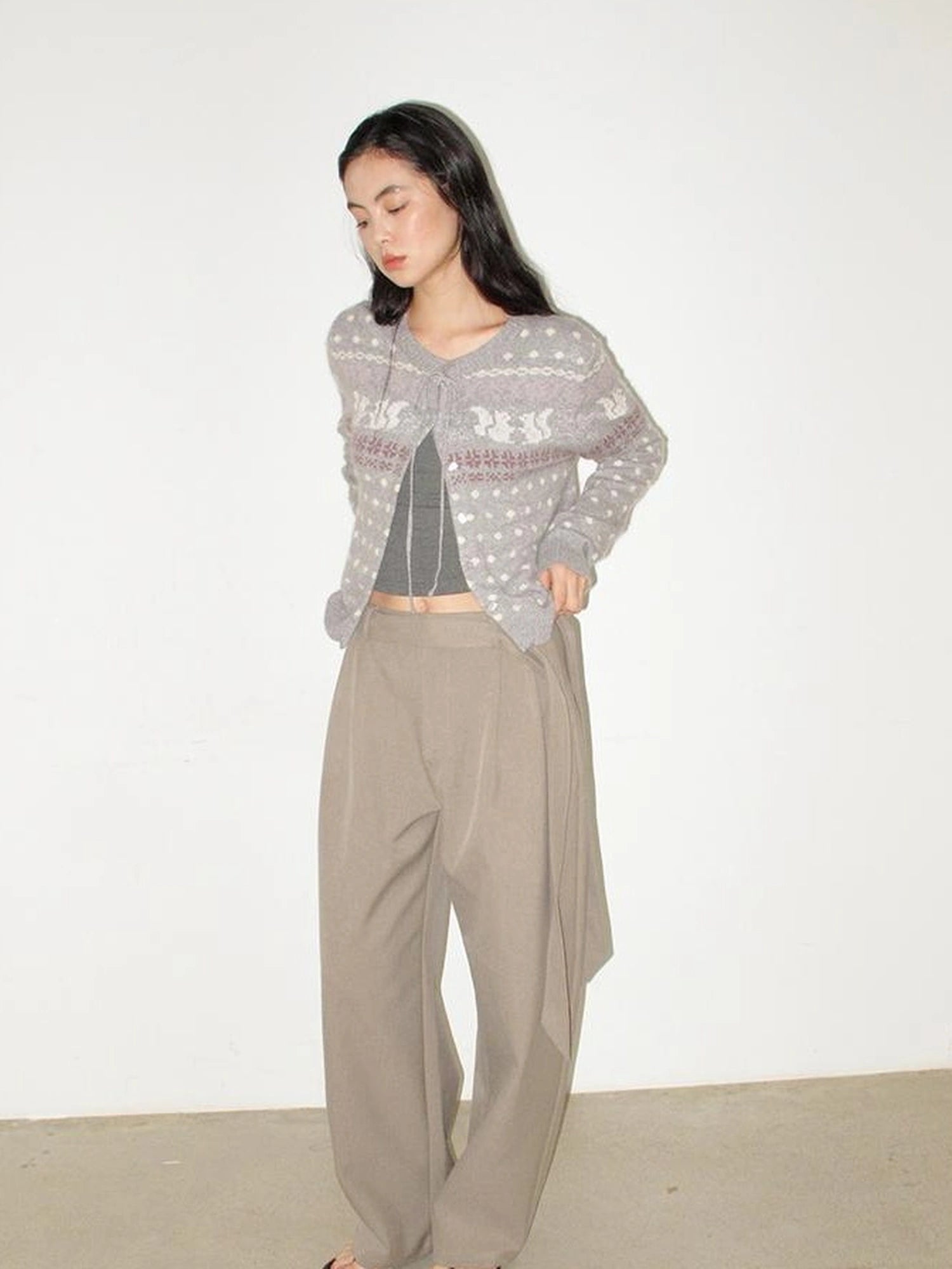 Mito de dar Rabbit Hair Fair Isle Polkadot Knitted Cardigan