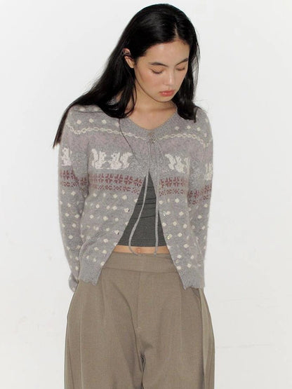 Mito de dar Rabbit Hair Fair Isle Polkadot Knitted Cardigan