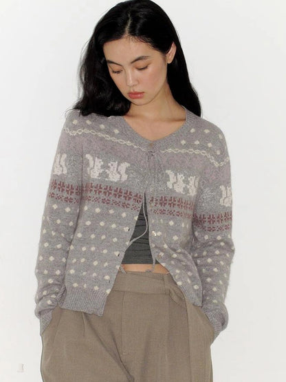 Mito de dar Rabbit Hair Fair Isle Polkadot Knitted Cardigan