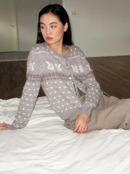 Mito de dar Rabbit Hair Fair Isle Polkadot Knitted Cardigan