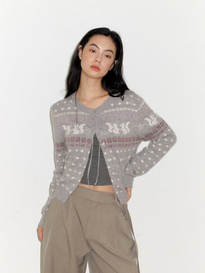 Mito de dar Rabbit Hair Fair Isle Polkadot Knitted Cardigan
