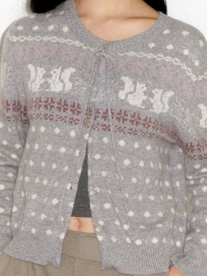 Mito de dar Rabbit Hair Fair Isle Polkadot Knitted Cardigan