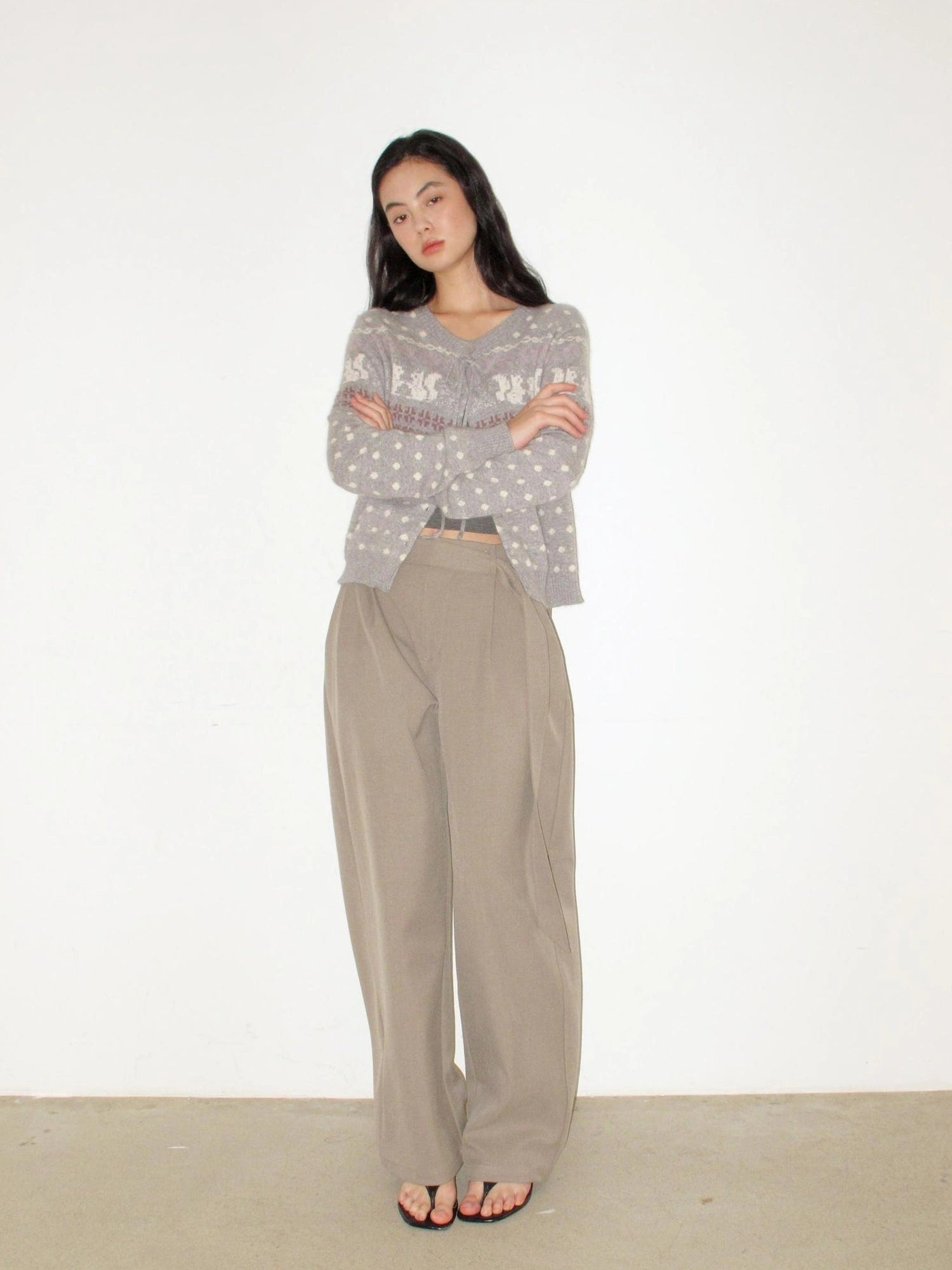 Mito de dar Rabbit Hair Fair Isle Polkadot Knitted Cardigan