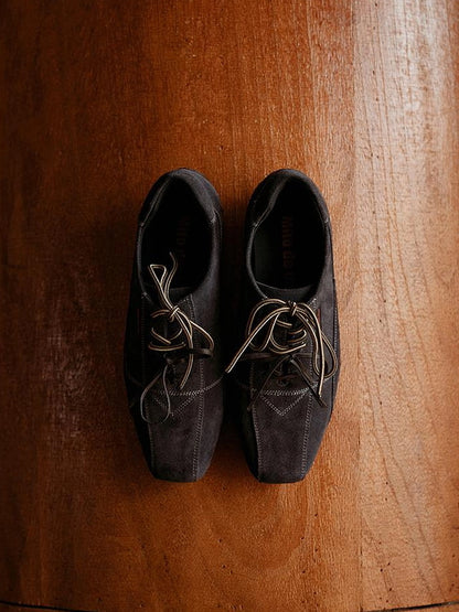 Retro Suede Leather Double Lace Up Bowling Sneakers