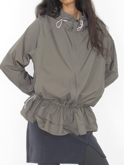 Mito de dar Ruffle Hem Drawstring Hooded Upf50+ Lightweight Women&