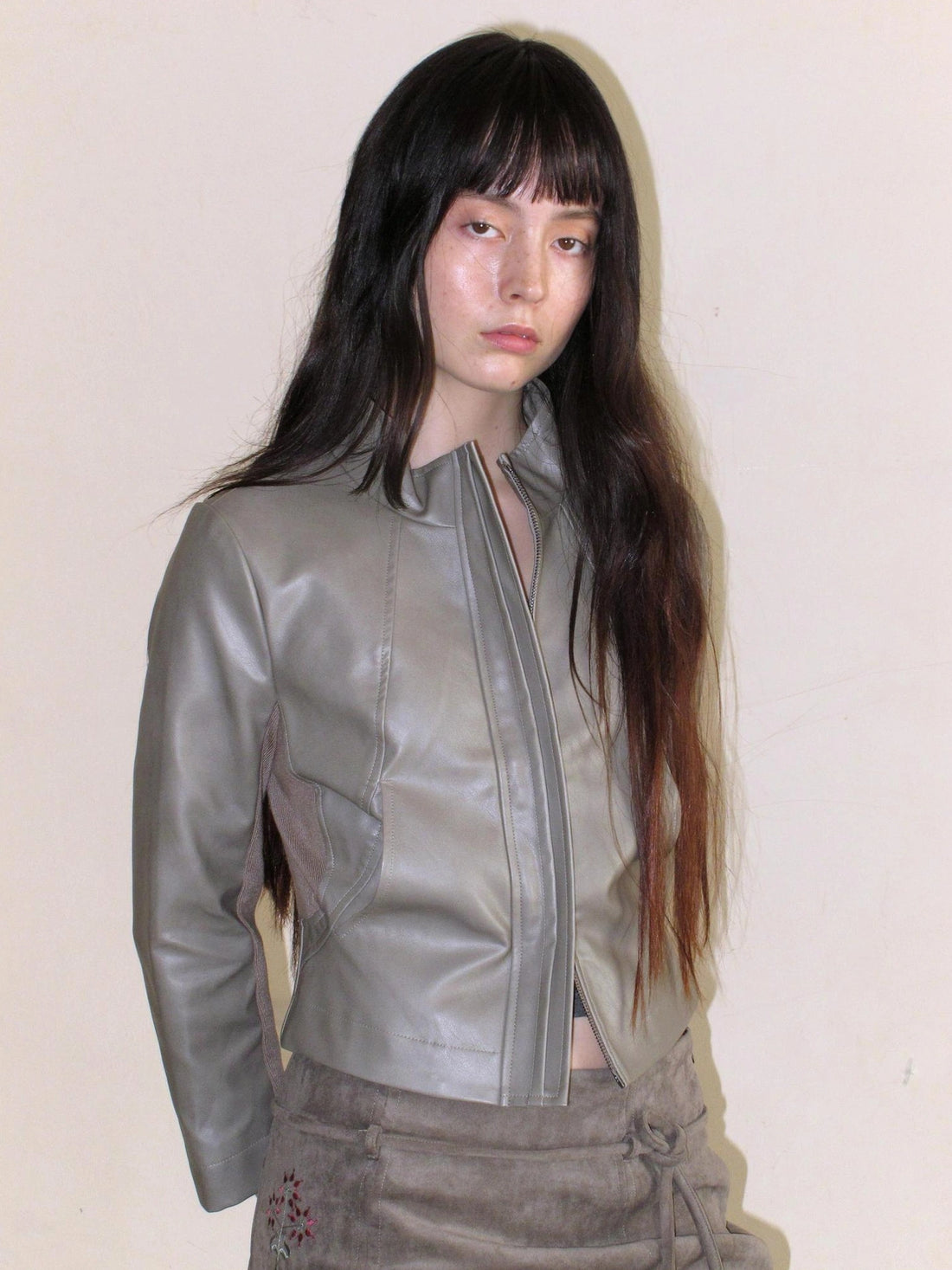 Seven Sleeve Cropped Waist Defining Pu Jacket