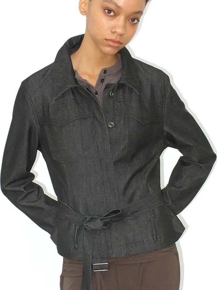 Mito de dar Shape Retaining Modal Casual Slim Tie Waist Women Cropped Button Jacket