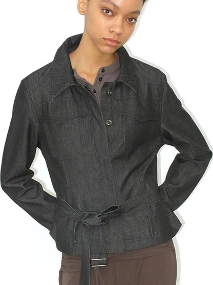 Mito de dar Shape Retaining Modal Casual Slim Tie Waist Women Cropped Button Jacket