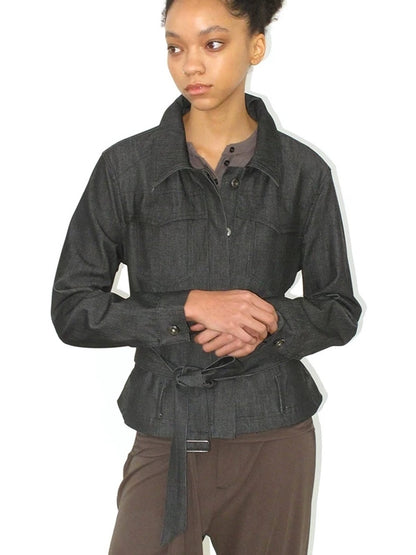 Mito de dar Shape Retaining Modal Casual Slim Tie Waist Women Cropped Button Jacket