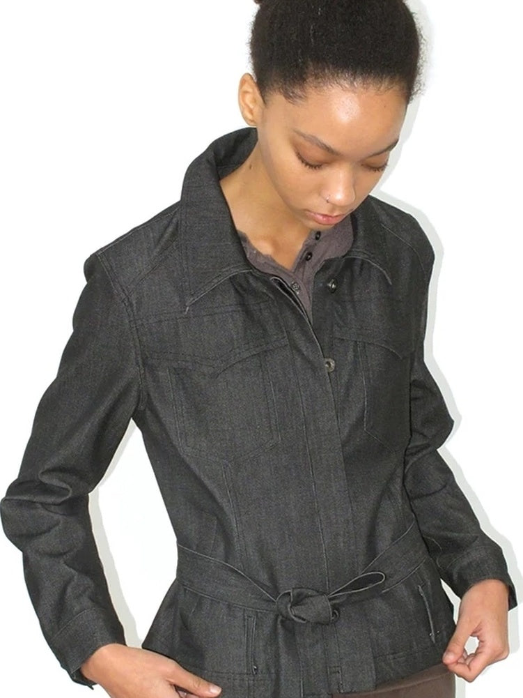 Mito de dar Shape Retaining Modal Casual Slim Tie Waist Women Cropped Button Jacket