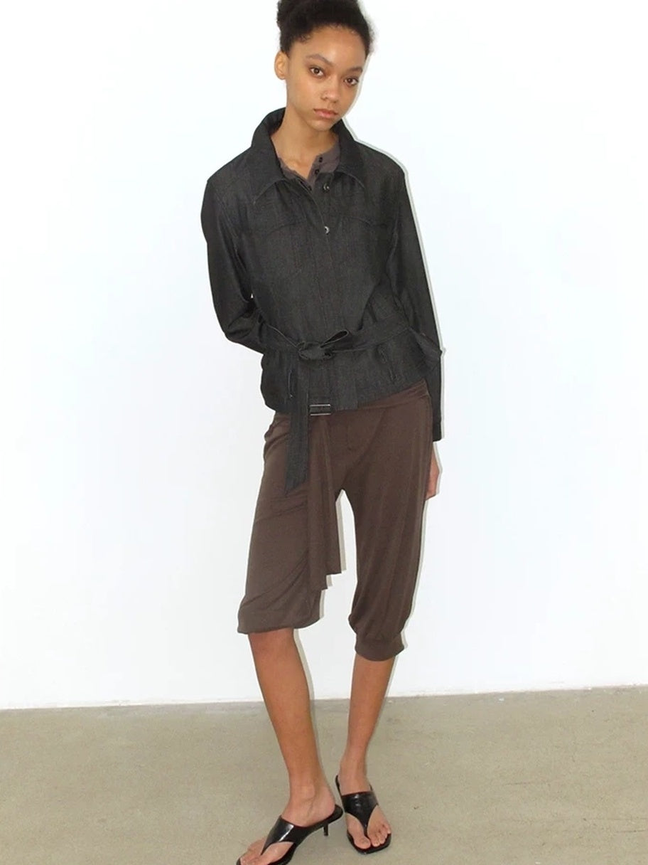 Mito de dar Shape Retaining Modal Casual Slim Tie Waist Women Cropped Button Jacket