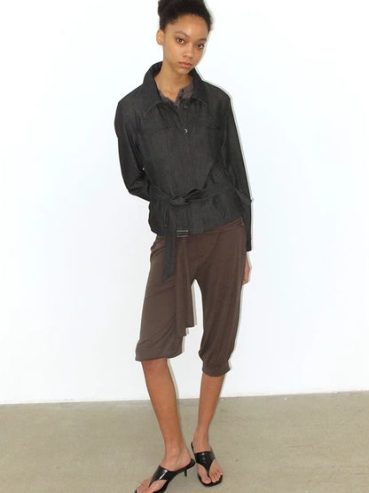 Mito de dar Shape Retaining Modal Casual Slim Tie Waist Women Cropped Button Jacket