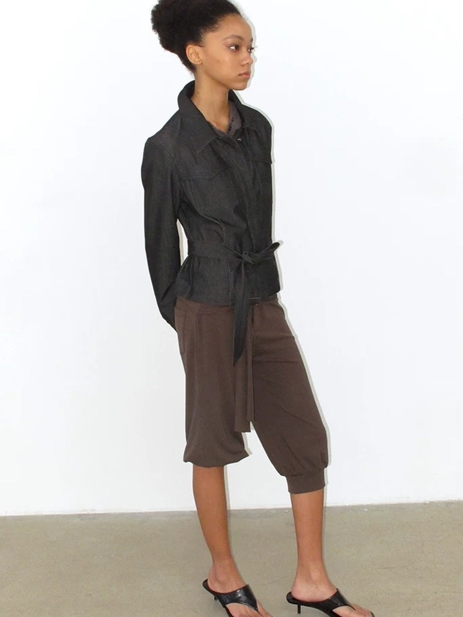 Mito de dar Shape Retaining Modal Casual Slim Tie Waist Women Cropped Button Jacket