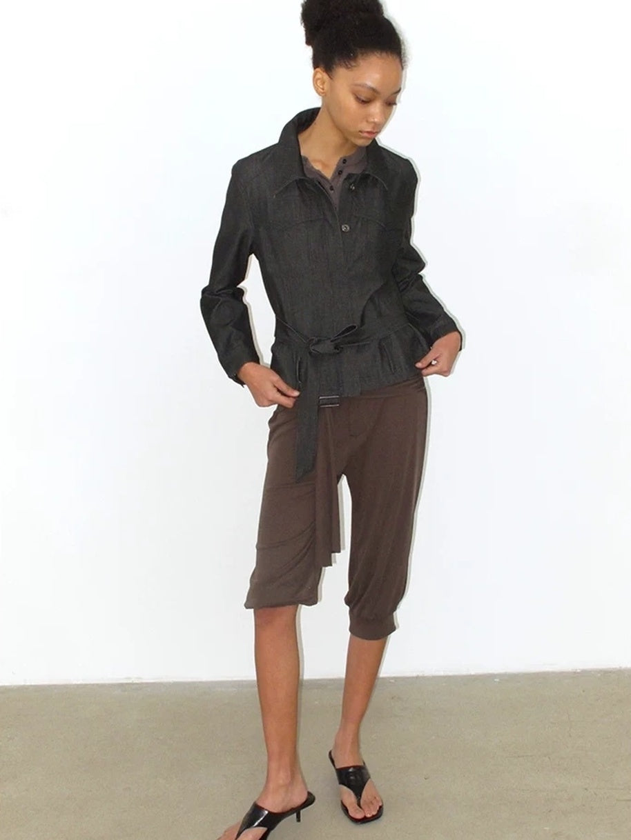 Mito de dar Shape Retaining Modal Casual Slim Tie Waist Women Cropped Button Jacket