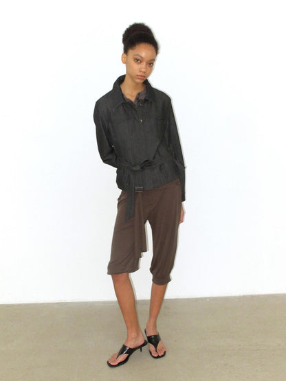 Mito de dar Shape Retaining Modal Casual Slim Tie Waist Women Cropped Button Jacket