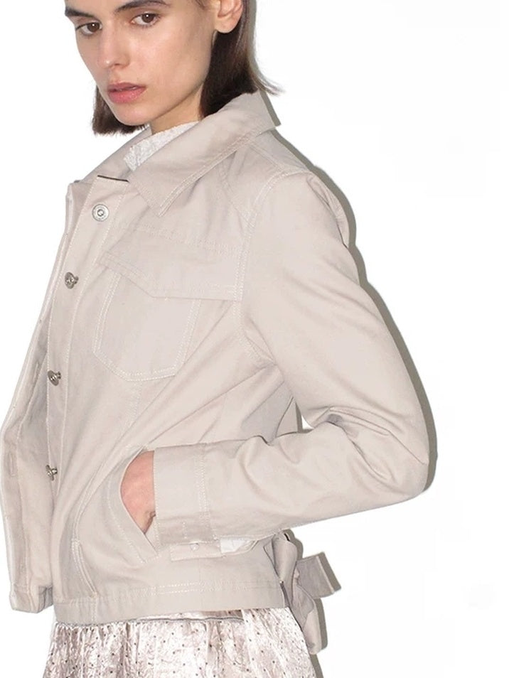 Mito de dar Shape Retaining Modal Casual Slim Tie Waist Women Cropped Button Jacket