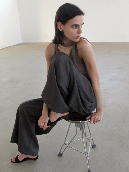 Mito de dar Shape Retaining Pleated Sculpted Wide Leg Mid Low Waist Women Gray Brown Pants