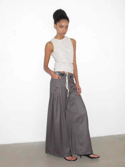 Mito de dar Shape Retaining Pleated Sculpted Wide Leg Mid Low Waist Women Gray Brown Pants