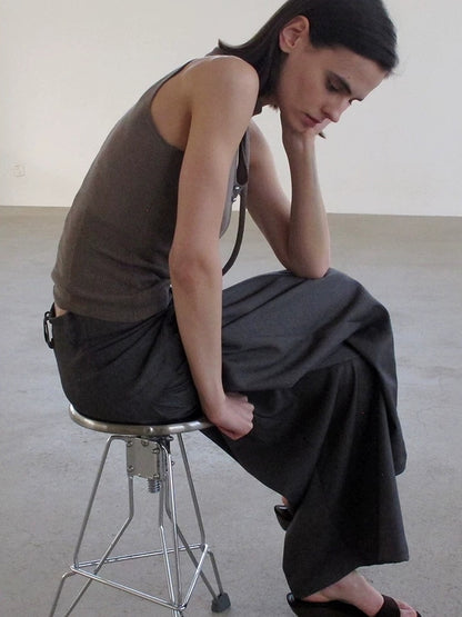 Mito de dar Shape Retaining Pleated Sculpted Wide Leg Mid Low Waist Women Gray Brown Pants