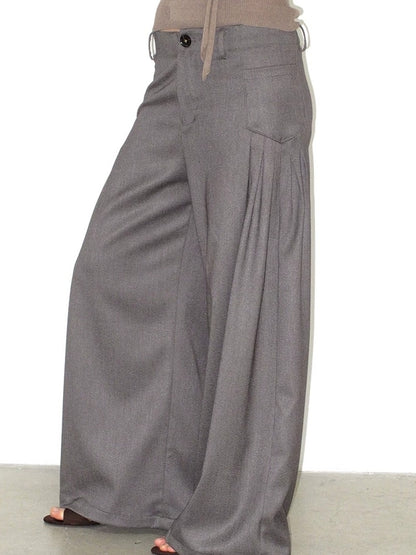Mito de dar Shape Retaining Pleated Sculpted Wide Leg Mid Low Waist Women Gray Brown Pants
