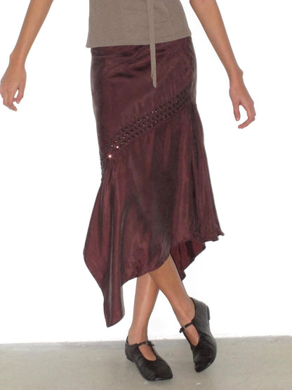 Mito de dar Shape Stable Cupro Sequin Side Slit Asymmetrical Mid Waist For Women Midi Skirt