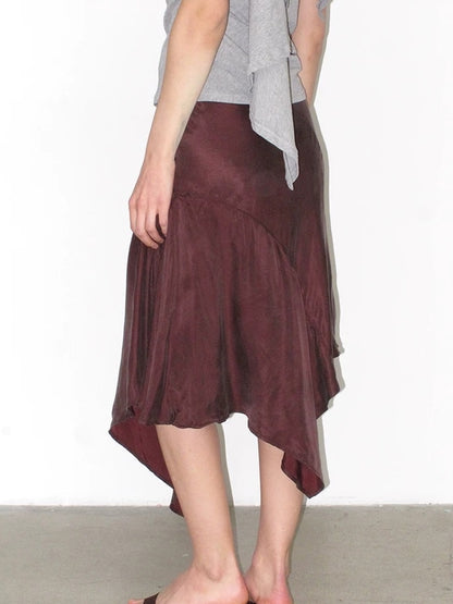 Mito de dar Shape Stable Cupro Sequin Side Slit Asymmetrical Mid Waist For Women Midi Skirt