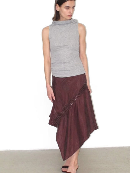 Mito de dar Shape Stable Cupro Sequin Side Slit Asymmetrical Mid Waist For Women Midi Skirt