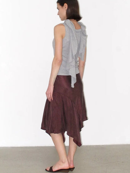 Mito de dar Shape Stable Cupro Sequin Side Slit Asymmetrical Mid Waist For Women Midi Skirt