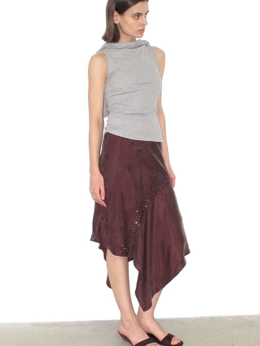 Mito de dar Shape Stable Cupro Sequin Side Slit Asymmetrical Mid Waist For Women Midi Skirt