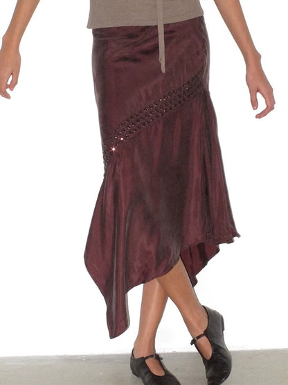 Mito de dar Shape Stable Cupro Sequin Side Slit Asymmetrical Mid Waist For Women Midi Skirt