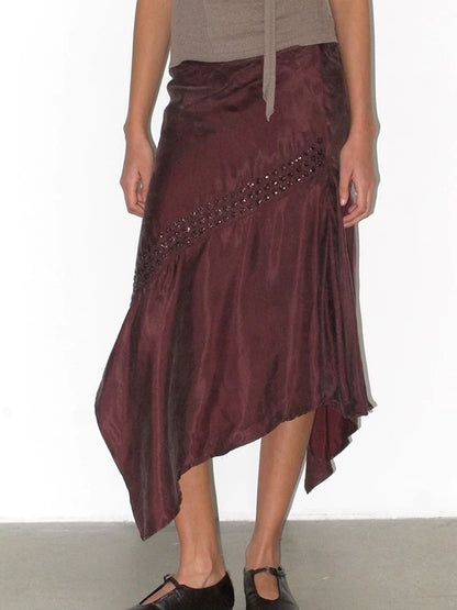 Mito de dar Shape Stable Cupro Sequin Side Slit Asymmetrical Mid Waist For Women Midi Skirt