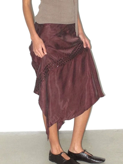 Mito de dar Shape Stable Cupro Sequin Side Slit Asymmetrical Mid Waist For Women Midi Skirt