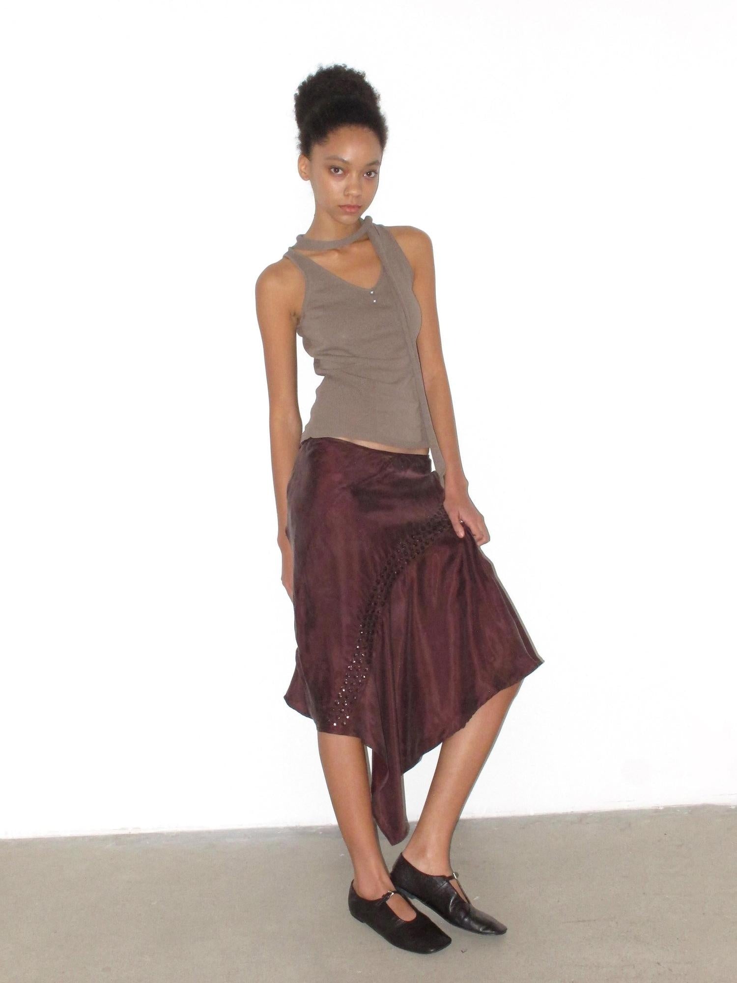 Mito de dar Shape Stable Cupro Sequin Side Slit Asymmetrical Mid Waist For Women Midi Skirt