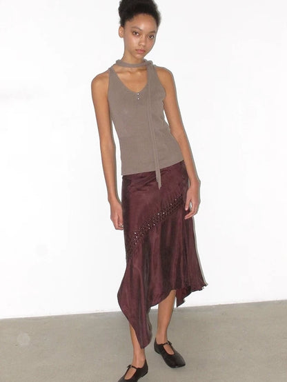 Mito de dar Shape Stable Cupro Sequin Side Slit Asymmetrical Mid Waist For Women Midi Skirt