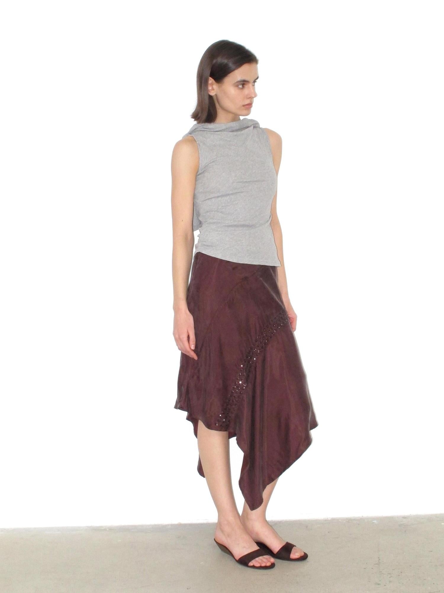 Mito de dar Shape Stable Cupro Sequin Side Slit Asymmetrical Mid Waist For Women Midi Skirt