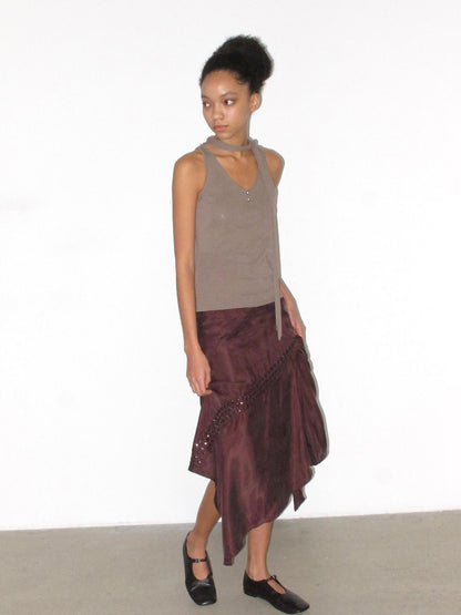 Mito de dar Shape Stable Cupro Sequin Side Slit Asymmetrical Mid Waist For Women Midi Skirt