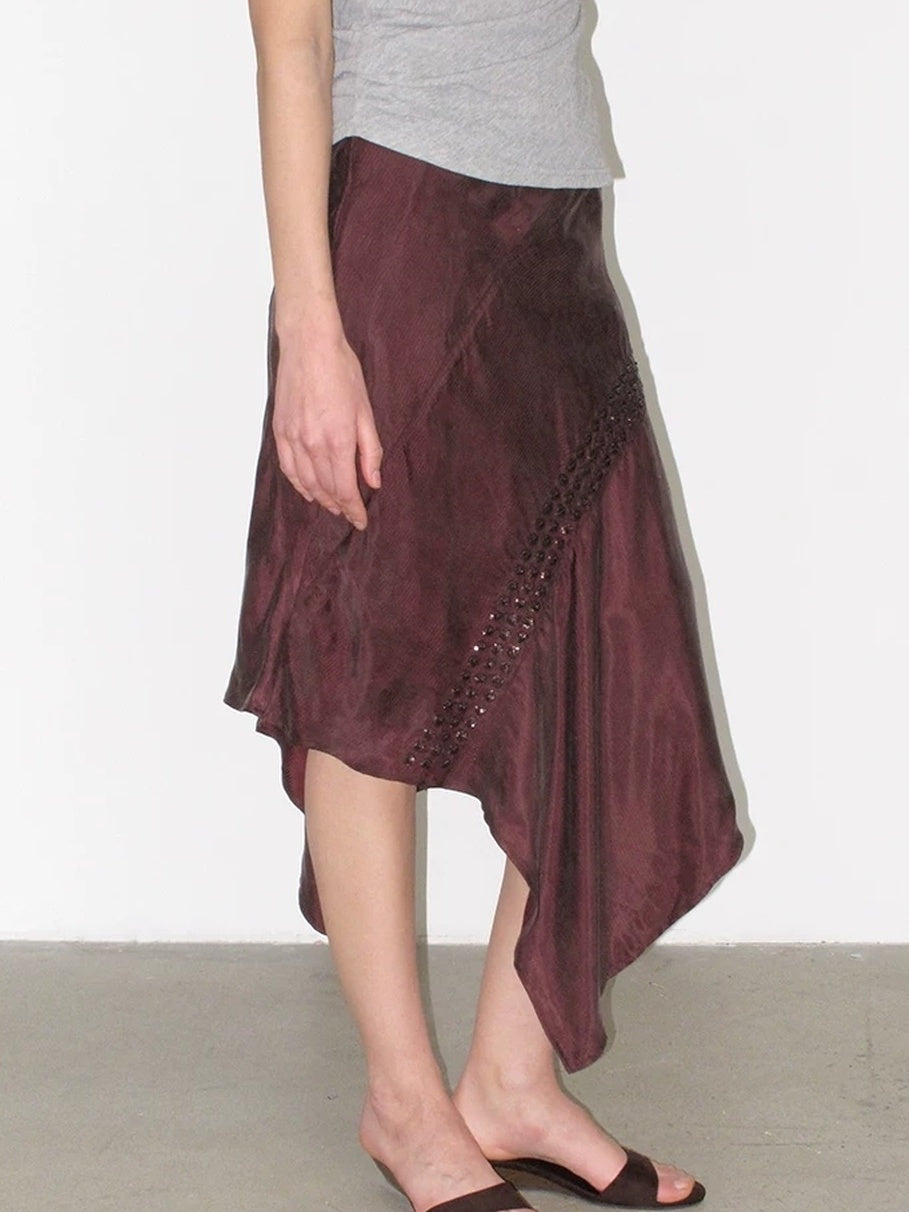 Mito de dar Shape Stable Cupro Sequin Side Slit Asymmetrical Mid Waist For Women Midi Skirt